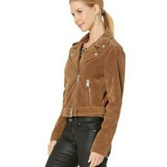 NWT Levi's Women's size 3X Faux Suede Belted Asymmetrical Moto Jacket Cognac Tan - Picture 4 of 10